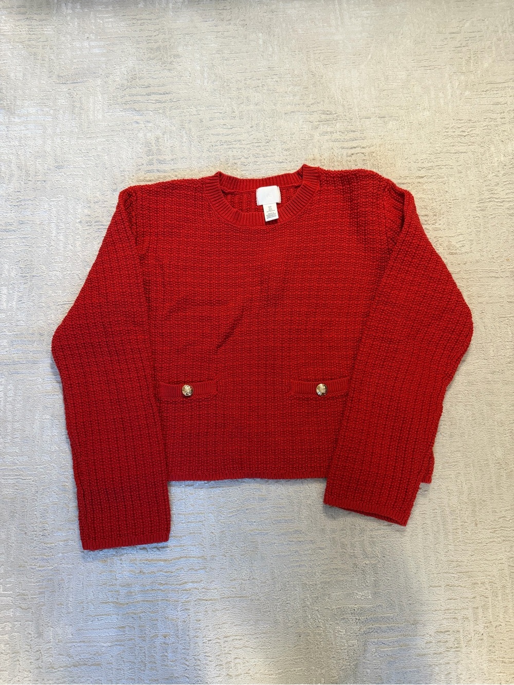 H&M Red Chunky Knit Crewneck Sweater with Gold Accents - Picture 1 of 3
